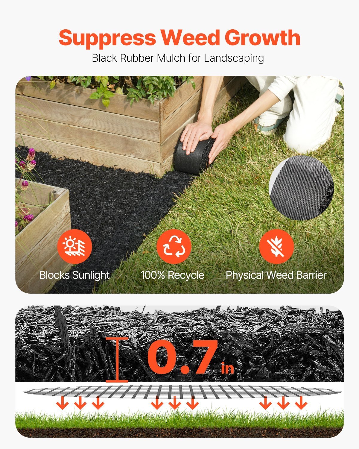 Rubber mulch mat protecting vegetable garden soil